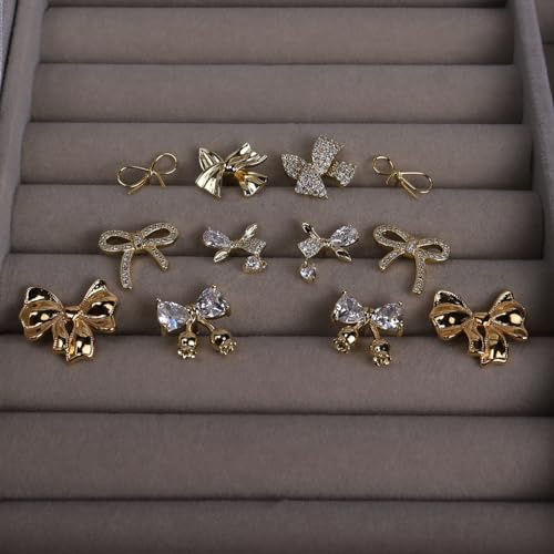 Jean Beau Chunky Gold Stud Earrings for Women Trendy Gold Plated Dangle Drop Prom Birthday Fashion Office Jewelry Gift - color: Gold CZ Bow