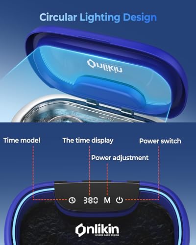 45KHz Ultrasonic Jewelry Cleaner, 5 Timer & 3 Power Modes, 35W Retainer Cleaner for Jewelry, Eyeglasses, Rings, Watch Strap, Dentures - Quiet <38dB, 20oz, 304 Stainless Steel (Sapphire blue) - color: Sapphire blue
