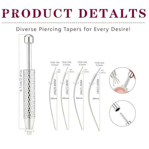 Piercing Tapered Ball Grabbing Tool for Jewelry Replacement - 14G 16G 18G 20G Stainless Steel Flat Back Earring Applicator Tool Threaded, Internal Threaded, External Threaded Body Piercing Insertion Needle Kit for Ear/Nose/Navel/Nipple/Lip/Eyebrow/Tongue