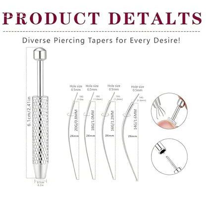 Piercing Tapered Ball Grabbing Tool for Jewelry Replacement - 14G 16G 18G 20G Stainless Steel Flat Back Earring Applicator Tool Threaded, Internal Threaded, External Threaded Body Piercing Insertion Needle Kit for Ear/Nose/Navel/Nipple/Lip/Eyebrow/Tongue