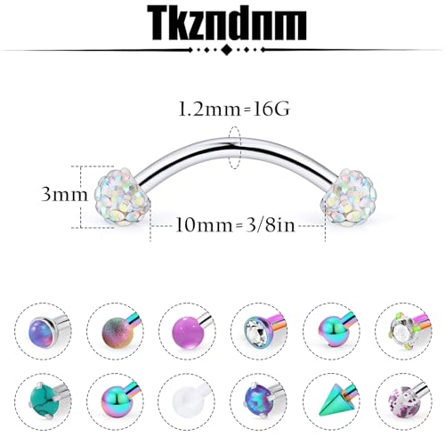 16g 8/10mm Silver/Black/Rose-Gold/Rainbow Eyebrow Piercing Jewelry Rings Curved Barbell Vertical Labret Lip Surgical Steel Small Belly Button Snake Eyes Tongue Rook Earrings for Women Men - color: Rainbow / Purple, size: 16g*10mm*3mm