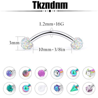 16g 8/10mm Silver/Black/Rose-Gold/Rainbow Eyebrow Piercing Jewelry Rings Curved Barbell Vertical Labret Lip Surgical Steel Small Belly Button Snake Eyes Tongue Rook Earrings for Women Men - color: Rainbow / Purple, size: 16g*10mm*3mm