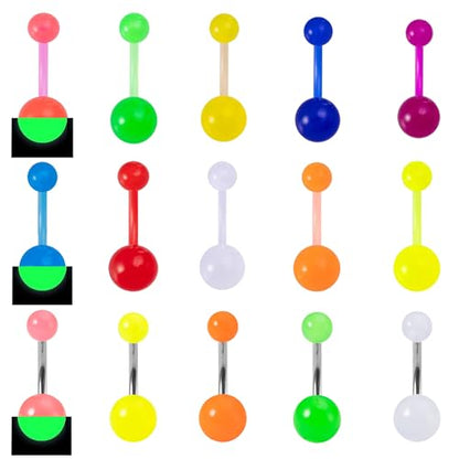 15pcs Glow in Dark Belly Button Ring, 14G Acrylic Belly Button Piercing Jewelry