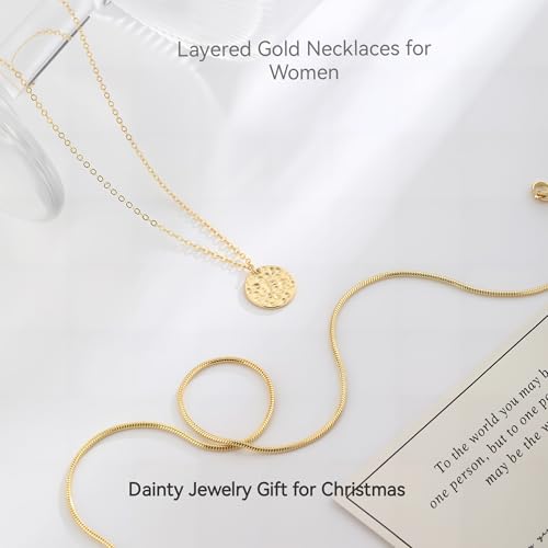 Gold Necklace For Women, Layered 14K Real Gold Plated Necklaces For Women,Dainty Gold Paperclip Chain Tear Circle CZ Pendant Necklace Stack,Trendy Gold Jewelry Set Gifts - style: Layered Disc Coin Twist-Gold