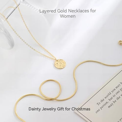 Gold Necklace For Women, Layered 14K Real Gold Plated Necklaces For Women,Dainty Gold Paperclip Chain Tear Circle CZ Pendant Necklace Stack,Trendy Gold Jewelry Set Gifts - style: Layered Disc Coin Twist-Gold