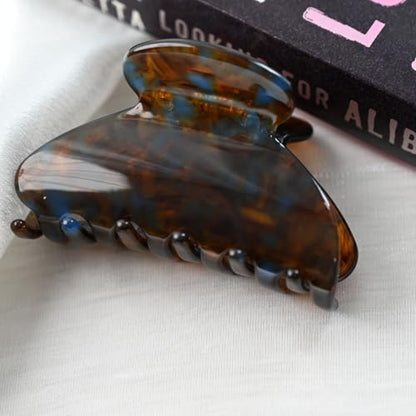 Handmade Celluloid Acetate French Design Barrettes Tortoise Shell Claws Hair Claw Luxury Fashion Accessories Hair Clip for Women (brownblue) - color: brownblue