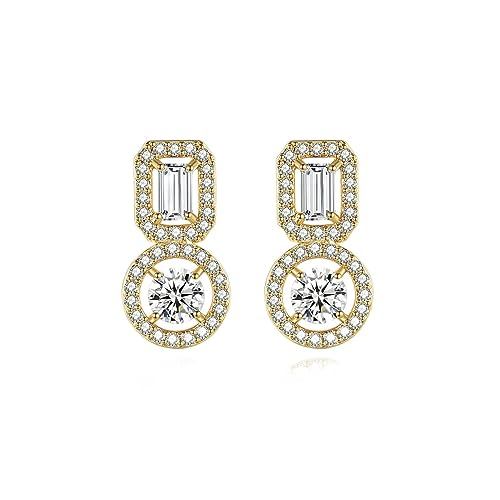 Gold Plated Geometric Style Sparkly Dainty Rectangle Teardrop Shaped AAAAA Australia Crystal with Cubic Zirconia Y Necklace Fashion Jewelry for Women & Teen Girls - color: Rectangle Round Earring GD