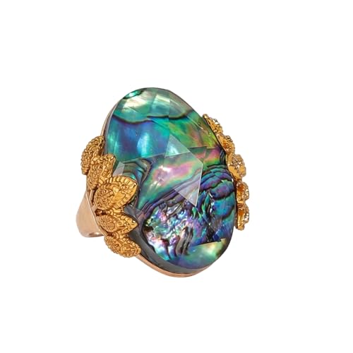 PLOUTOS Elegant Vintage Oval stone Statement Ring for Women Gold Tone Beaded Edge Cocktail Style Gift Party Jewelry Fashion Glamorous - color: Gold D