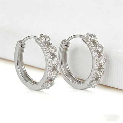 High-Carbon Diamond Hoop Earrings for Women Sterling Silver Cuff Earrings Drop Huggie Stud Halo Earrings with 18K - color: Silver8