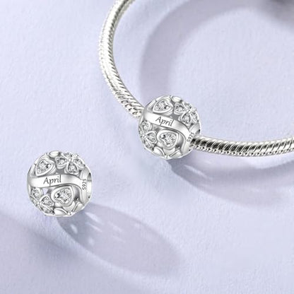 LNQOBU 925 Sterling Silve Lucky Birthstone Charm for Bracelets, With 5A Cubic Zirconia Birthday Charms Dangle Pendant Bead for Pandora Bracelets and Necklaces - color: D1-April