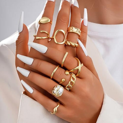 Chunky Rings for Women Stackable Vintage Adjustable Rings for Women Gold Statement Stone Ring Set Non Tarnish Vintage Jewelry - style: Gold 5