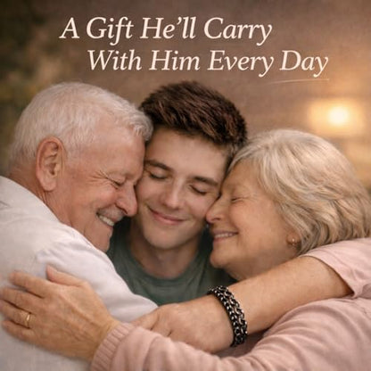 To Our Grandson Bracelet from Grandpa and Grandma - Love You Forever Engraved Leather Wristband with Inspirational Message Card - Sentimental Birthday Graduation Gift for Men, Teen - color: Version-01
