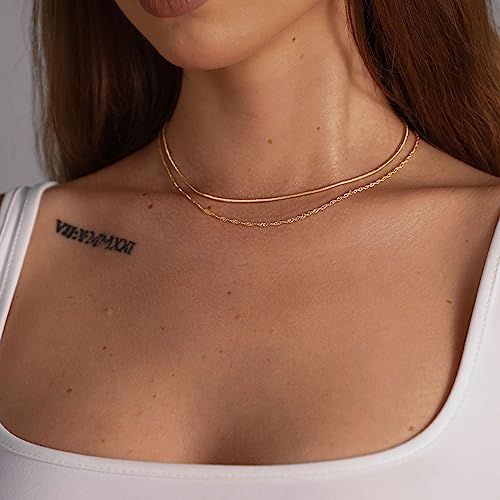 Herringbone Choker Necklace Set Double Layer Snake Chain Herringbone Chain Necklace Layering Necklace Set Cuban Chain Necklace for Women - style: Layered 1.5 Snake+new rope-GD