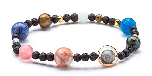 Fesciory Solar System Bracelet for Women, Universe Galaxy Beaded Jewelry | Natural Stone Beads, Universe Galaxy Design, Guardian Star Charm, Adjustable Fit, Birthday & Astronomy Planet Gifts for Loves - color: Lava Stone(Stretch)