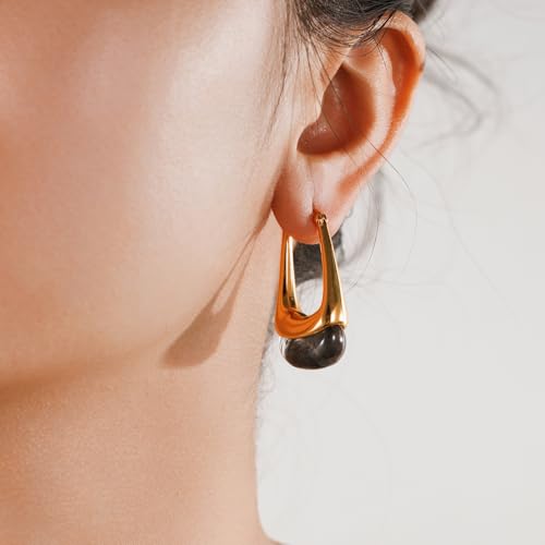 Acrylic Gold Hoop Earrings Chunky Statement Dangle Drop Huggie Earring Colorful Resin Jewelry for Women - color: Black