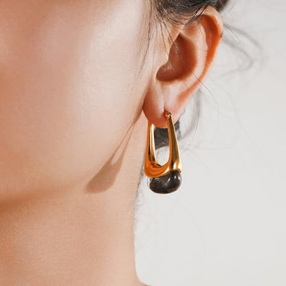 Acrylic Gold Hoop Earrings Chunky Statement Dangle Drop Huggie Earring Colorful Resin Jewelry for Women - color: Black