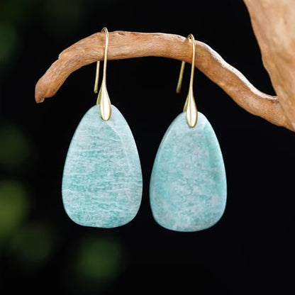 Boho Multiple Style Natural Stone Earrings for Women Unique Healing Gemstone Energy Hypoallergenic Lightweight Dangle Drop Earrings Multiple Styles Earrings Jewelry for Birthday Party Gift - style: Amazonite- Gold Hook