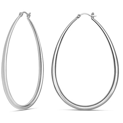 Milla Oval Hoop Earrings for Women | Elegant Polished 14K Gold, Rose Gold or Silver Plated Hoops with Secure Latch Closure, Hypoallergenic & Lightweight - color: Sterling Silver Plated / 2.8 in - X-LARGE