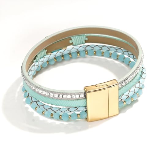 Suyi Multilayer Leather Wrap Bracelet Heart-Shape Wide Bracelets for Women - color: Light Blue 2