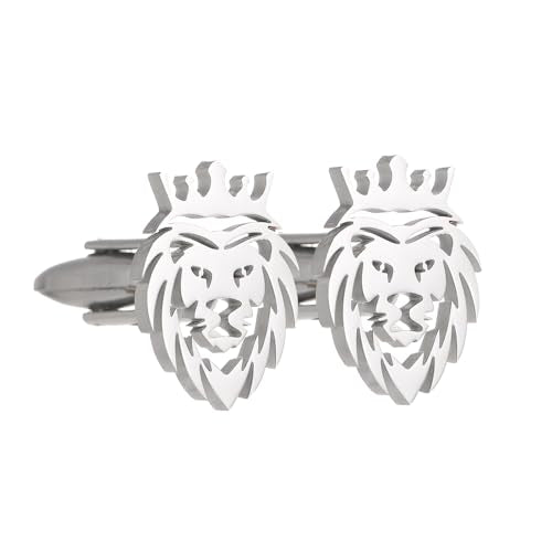 Lion Head Cufflinks, Gold-Tone Stainless Steel, Decorative Men's Formal Wear Accessory - color: silver
