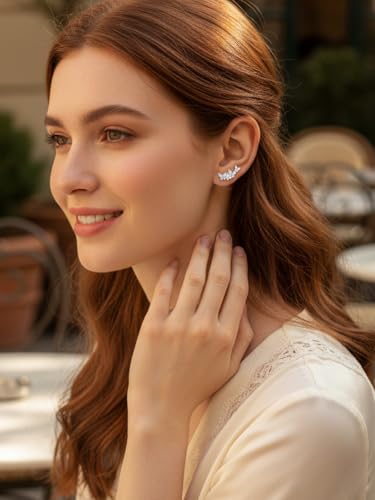 Moissanite 20mm Butterlfy/Flower/Leaf/Bezel Crawler Stud Earrings for Women, 925 Sterling Silver with Gold Plated, Hypoallergenic Cartilage Earrings, Valentines Birthday Anniversary Wedding Gift - color: Butterfly - White Gold