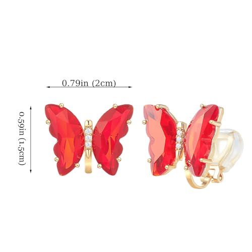 YOQUCOL Butterfly Shape Crystal Clip On Earrings Non Pierced Golden Stud for Women - color: Red