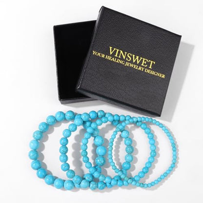 Vinswet 4pcs Beaded Bracelets for Women,Natural Healing Crystal Gemstones Bracelet,Anxiety Stress Relief Bracelet Handmade purple Jewelry Gifts for Women - color: Green Turquoise