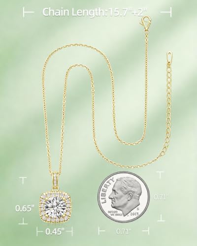 Moissanite Cushion Cut Pendant Necklace for Women - color: Gold, size: 2ct, style: Cushion Cut