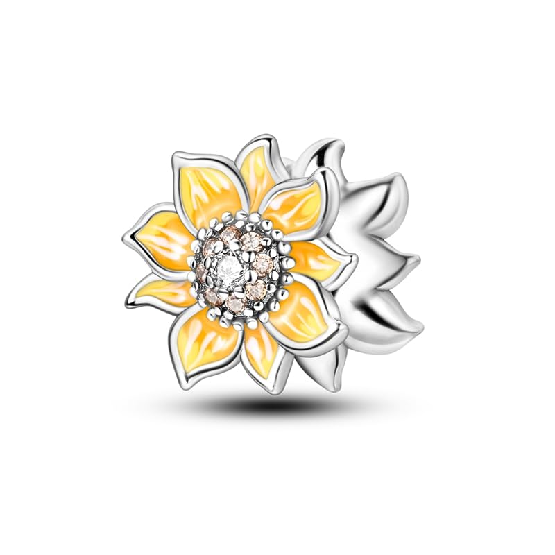 HONGRUI 925 Sterling Silver Charm for Bracelets Fashion Women Jewelry Gift - color: Yellow Sunflower