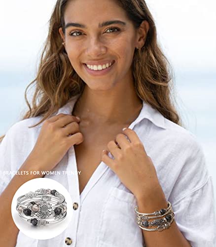 FULU AUTUMN Stackable Beaded Bracelets for Women Boho Wrap Silver Bracelet Layered Fashion Jewelry Gifts for Her - color: Grey