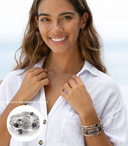 FULU AUTUMN Stackable Beaded Bracelets for Women Boho Wrap Silver Bracelet Layered Fashion Jewelry Gifts for Her - color: Grey