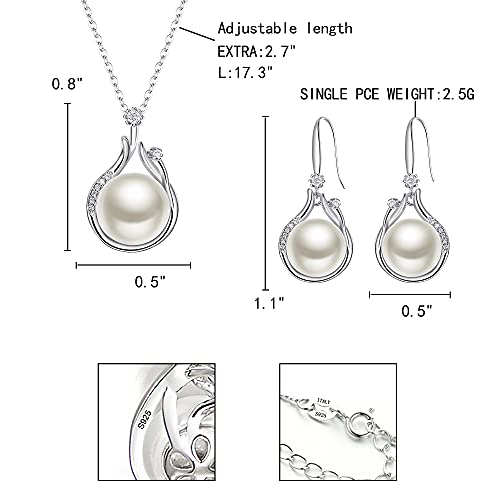 EleQueen 925 Sterling Silver CZ Freshwater Cultured Pearls Bridal Pendant Necklace Earrings Wedding Jewelry Sets, Valentine's Day/Mother's Day/Christmas Gift - style: Pearl Necklace Drop Earrings