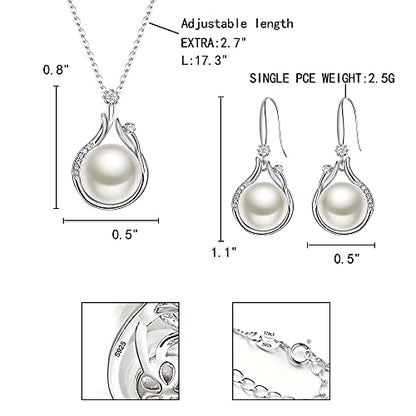 EleQueen 925 Sterling Silver CZ Freshwater Cultured Pearls Bridal Pendant Necklace Earrings Wedding Jewelry Sets, Valentine's Day/Mother's Day/Christmas Gift - style: Pearl Necklace Drop Earrings