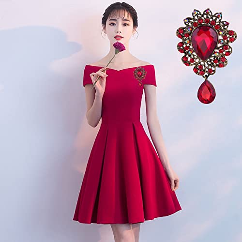 seven wolves Women Crystal Bouquet Brooch Pin All-Match Accessories Rhinestone Brooches and Pins - color: Red A