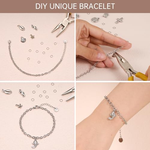UMAOKANG 10PCS Stainless Steel Chain Link Bracelet for Jewelry Making | Silver Embossed Oval Bracelet Bulk for Women Permanent Chain Bracelets - color: 10pcs Oval Steel