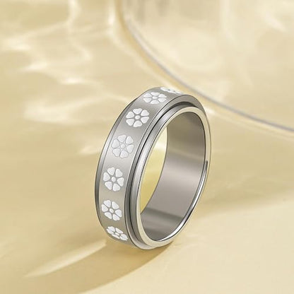 Fidget Anxiety Rings for Women 14K Gold Silver Plated Spinner Band Ring 8mm Thick Stainless Steel Statement Rings Jewelry Gifts Size 6-10 - color: Silver-Heart