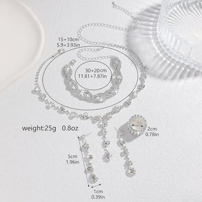 Prom Earrings Necklace Bracelet Set Elegant Crystal Rhinestone Necklace Earrings Bracelet Bridal Wedding Prom Dresses Costume Outfit Gold Jewelry Sets for Women - color: Silver B