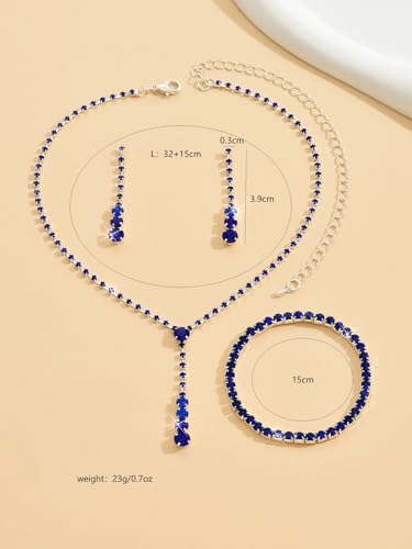 MIFYNN Rhinestone Wedding Set for Women Sparkle Crystal Earrings Necklace Bracelet Jewelry Set Wedding Party Prom Jewelry Set for Brides Bridesmaid - color: Blue