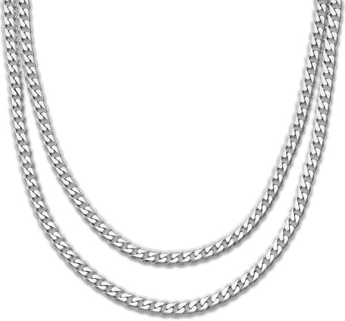 RIDGE 5mm Curb Chain for Men, Rugged and Durable Men’s Chain Necklace with Secure Clasp - color: Platinum (20")