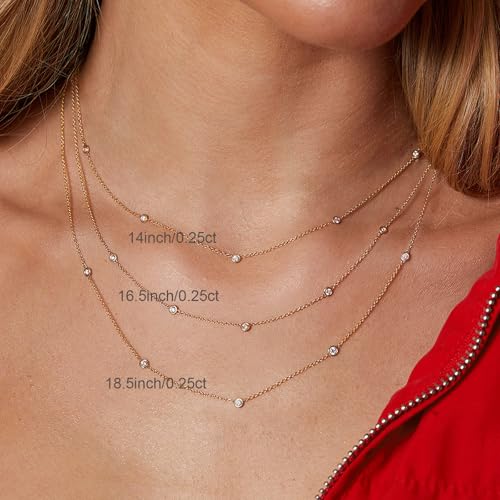 VRIUA Necklaces for Women - 14K Gold/Silver Plated Dainty Chain Necklace with Five Charms: Diamond, Bow, Snowflake, Cross, Flower, Clover, Butterfly, Heart, Star of David, and Star Trendy Jewelry - color: Gold, style: Station