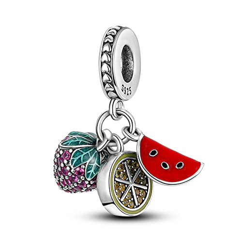 KUNSIR Charms Beads fits Pandora Charm bracelets for Woman 925 Sterling Silver Dangle Pendant Bead Jewelry Beads Gifts Happy Birthday Charms for Women Bracelet&Necklace - style: # Fruit 3-Piece Charms