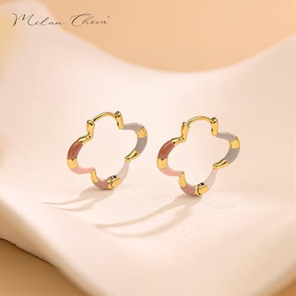 Milan Chiva 14K Gold Plated Small Huggie Dangle Earrings | Lightweight Trendy Heart Dainty Jewelry Hypoallergenic Chunky Gold Hoops Earrings Jewelry Mothers Day Gift for Women - color: I-Multi-Pink