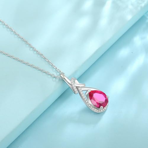 Infinity Teardrop Necklace Silver Tone Pendant Birthstone Jewelry for Women - color: Red
