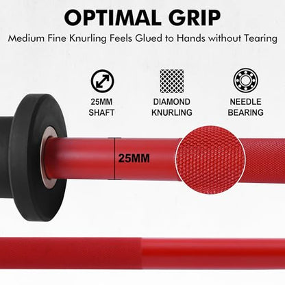 Mikolo EZ Curl Bar, 2 Inch Olympic Curl Bar for Biceps and Triceps, 47” Curling Bar with Knurled Grip, 700LB Barbell Bar with Multi-Angle Wrist-Friendly Design - color: Red - 4ft Straight Bar - Bar Only