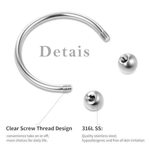 32Pcs Lip Rings for Women 16G Stainless Steel Horseshoe Labret Studs Monroe Lip Barbell Ring Snake Bite Piercing Jewelry Helix Earring Daith Tragus Cartilage Surgical Steel Jewelry - color: Black + Silver