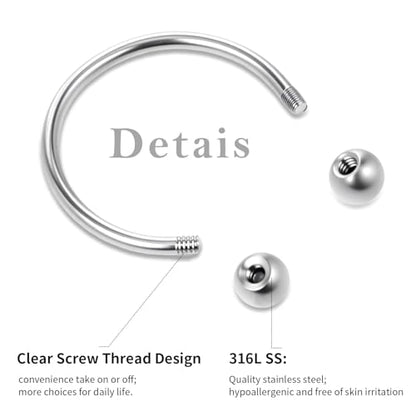 32Pcs Lip Rings for Women 16G Stainless Steel Horseshoe Labret Studs Monroe Lip Barbell Ring Snake Bite Piercing Jewelry Helix Earring Daith Tragus Cartilage Surgical Steel Jewelry - color: Black + Silver