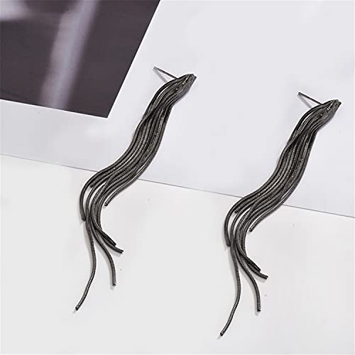 14k Gold Long Tassels Chain Dangle Drop Earrings for Women Black Silver Punk Sleek Metal Chain Earrings Wedding Bridesmaid Jewelry - color: Black