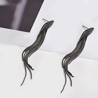 14k Gold Long Tassels Chain Dangle Drop Earrings for Women Black Silver Punk Sleek Metal Chain Earrings Wedding Bridesmaid Jewelry - color: Black