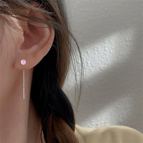925 Sterling Silver Dangle Earrings with Charms Heart, Water drop, Moon, Star Long Drop Earring for Women Jewelry Gifts Hypoallergenic - color: pearl pink