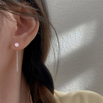 925 Sterling Silver Dangle Earrings with Charms Heart, Water drop, Moon, Star Long Drop Earring for Women Jewelry Gifts Hypoallergenic - color: pearl pink